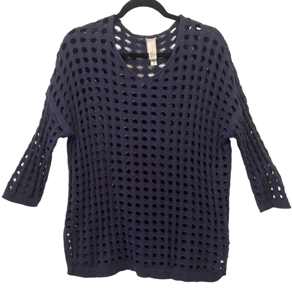 MarlaWynne Cotton Open Stitch Pull On 3/4 Sleeve Sweater Indigo Size XS New
